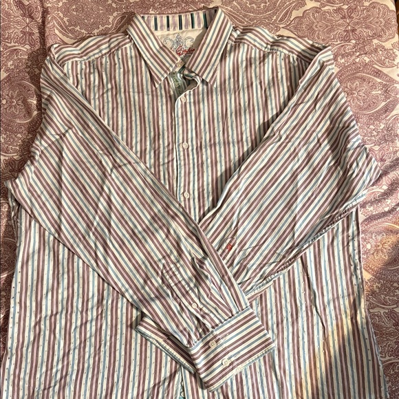 Robert Graham Striped Button Down Shirt in Blue and Red - Picture 1 of 8